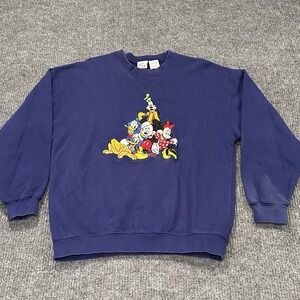 Vintage Disney Store Embroidered Crewneck Sweatshirt Medium Mickey Minnie Donald